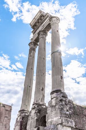 Temple of Castor and Pollux, Italian: Tempio dei Dioscuri. Ancient ruins of Roman Forum, Rome, Italy.の写真素材