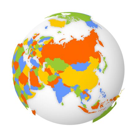 Blank political map of Asia. 3D Earth globe with black outline map. Vector illustration.のイラスト素材