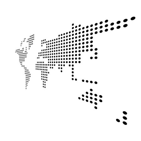 Dotted map of World. Side view distortion. Black vector dots on white background.のイラスト素材