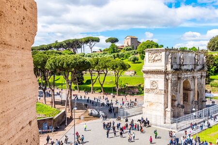 ROME, ITALY - MAY 6, 2019: Arc of Constantine and Palatine Hill. View from Colosseum. Rome Italyのeditorial素材