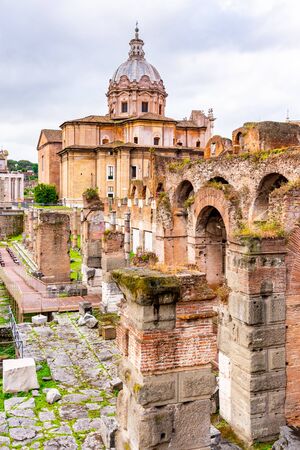Church of Saint Luca and Martina and Curia Julia senate house. Roman Forum, Rome, Italy.の写真素材