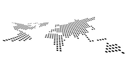 Dotted map of World. Side view distortion. Black vector dots on white background.のイラスト素材