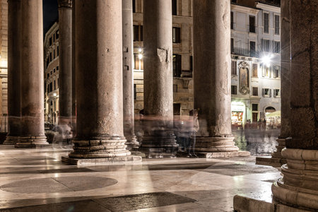 Columns of Pantheon by night, Rome, Italy.の写真素材