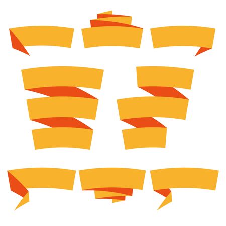 Folded ribbon banner set. Collection of orange label templates. Vector illustration.のイラスト素材