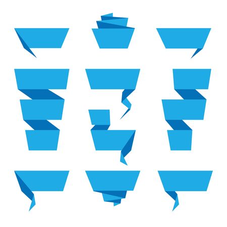 Folded ribbon banner set. Collection of blue label templates. Vector illustration.のイラスト素材