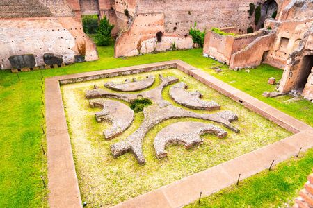 Lower Courtyard at Domus Augustana. Ancient ruins on Palatine Hill, Rome, Italy.の写真素材