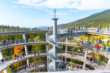 JANSKE LAZNE, CZECH REPUBLIC - 13 OCTOBER, 2019: Krkonose Tree Top Walk in Janske Lazne, Czech: Stezka korunami stromu, Krkonose National Park, Giant Mountains. Czech Republic.のeditorial素材