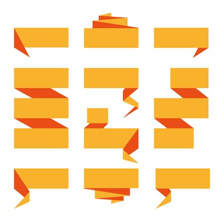 Folded ribbon banner set. Collection of orange label templates. Vector illustration.のイラスト素材