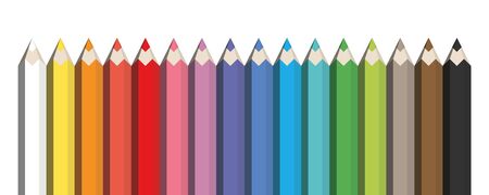 Colorful spectrum of pencils. Sharpened crayons set. Vector illustration.のイラスト素材