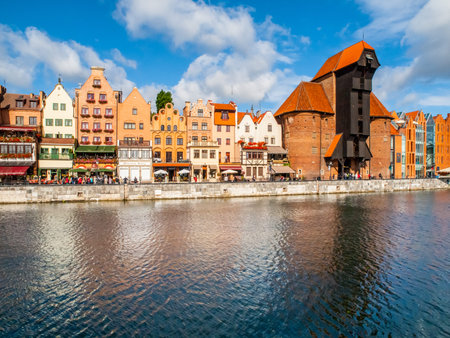 GDANSK, POLAND - AUGUST 25, 2014: Old Town of Gdansk with Motlawa river and The Crane.