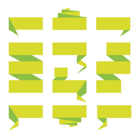Folded ribbon banner set. Collection of green label templates. Vector illustration.のイラスト素材