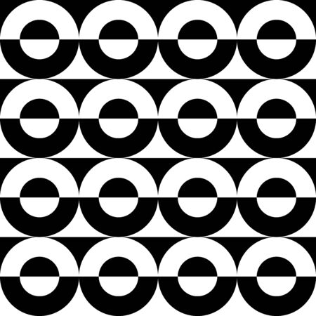 Geometrical signs - circles and squares. High contrast retro seamless pattern in black and white. Vector illustration.のイラスト素材