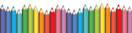 Colorful spectrum of pencils. Sharpened crayons set. Seamless horizontal vector illustration.のイラスト素材