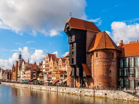 GDANSK, POLAND - AUGUST 25, 2014: Old Town of Gdansk with Motlawa river and The Crane.のeditorial素材