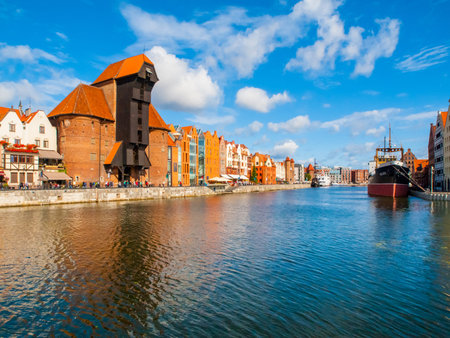 GDANSK, POLAND - AUGUST 25, 2014: Old Town of Gdansk with Motlawa river and The Crane.