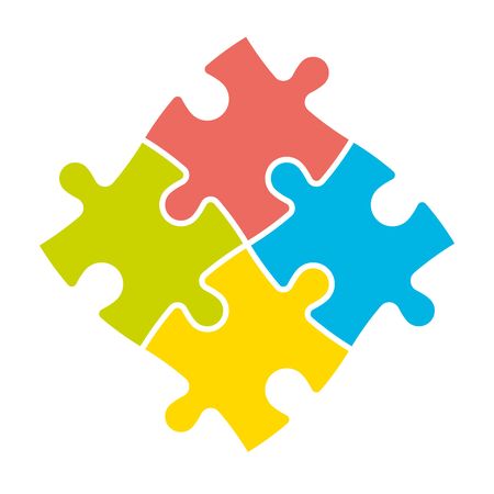 4 colorful jigsaw puzzle pieces. Team cooperation, teamwork or solution business theme. Simple flat vector illustration.のイラスト素材