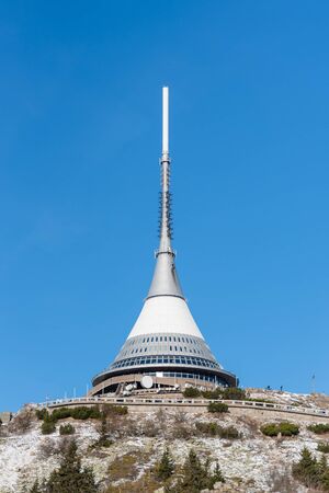 LIBEREC, CZECH REPUBLIC - JANUARY 02, 2020: Jested - Mountain hotel and transmitter on sunny winter day, Liberec, Czech Republic.のeditorial素材