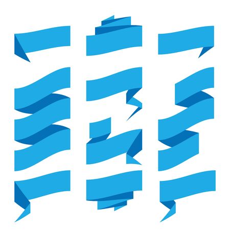 Folded ribbon banner set. Collection of blue label templates. Vector illustration.の写真素材