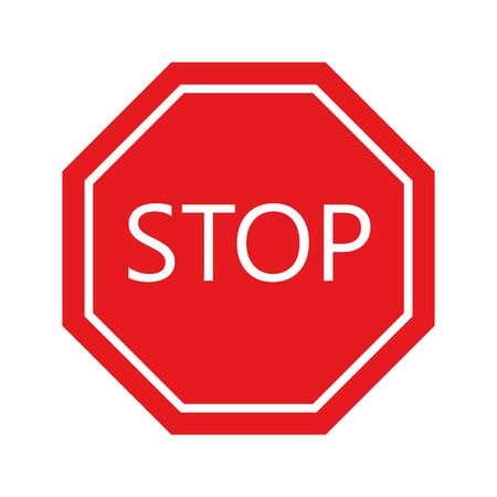 Stop traffic sign. Red octagon with white inscription. Simple flat vector icon.のイラスト素材