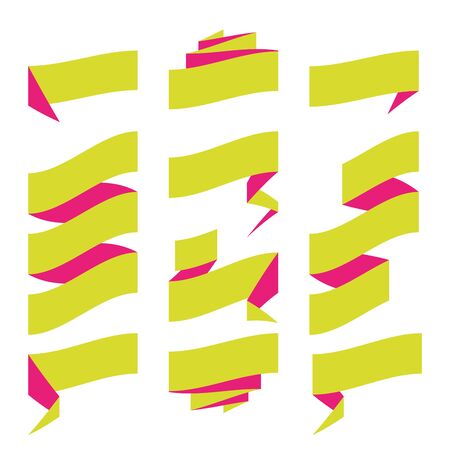 Folded ribbon banner set. Collection of label templates. Vector illustration.のイラスト素材