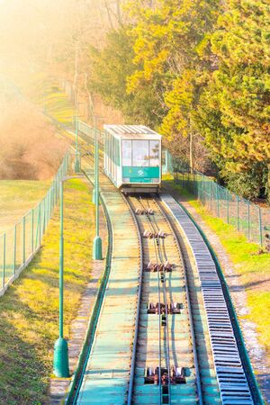 PRAGUE, CZECH REPUBLIC - FEBRUARY 2, 2020: Funicular Railway to Petrin Hill. Leading from Ujezd to Petrin. Prague, Czech Republic.のeditorial素材