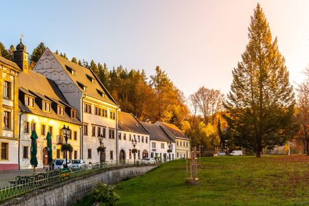 HORNI SLAVKOV, CZECH REPUBLIC - OCTOBER 26, 2020: Historical buildings of Museum and Pluh House in Horni Slavkov, Czech Republic.のeditorial素材