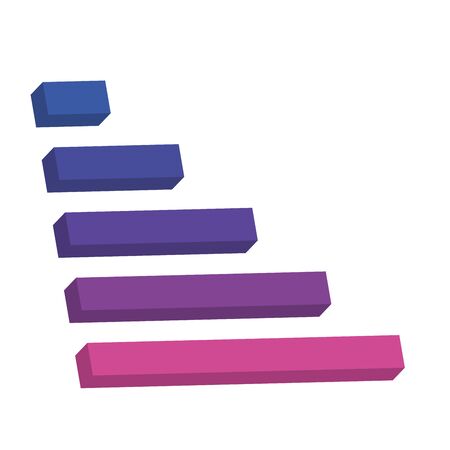 Bar chart of 5 growing columns. 3D isometric colorful vector graph. Economical growth, increase or success theme.のイラスト素材