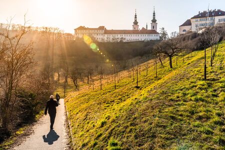 Strahov Monastery, Czech: Strahovsky klaster. Premonstratensian abbey in Hradcany. View from Great Strahov Garden, Prague, Czech Republic.の写真素材