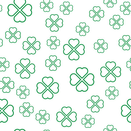 Green shamrock seamless pattern. Background of fourleaf clovers. Simple flat vector illustration.のイラスト素材