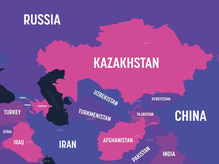 Central Asia map. High detailed political map of central asian region with country, capital, ocean and sea names labeling.のイラスト素材