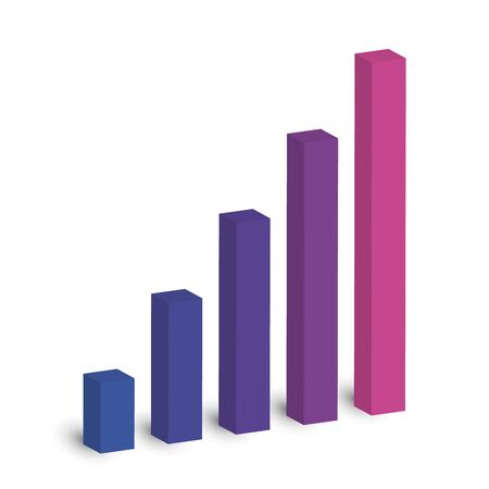 Bar chart of 5 growing columns. 3D isometric colorful vector graph. Economical growth, increase or success theme.のイラスト素材