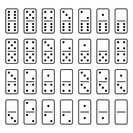 Domino set of 28 tiles. White pieces with black dots. Simple flat vector illustration.のイラスト素材