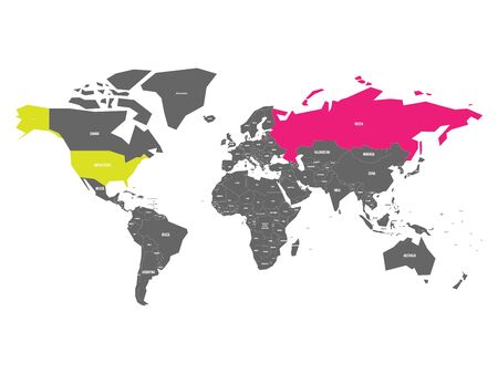 United States and Russia highlighted on political map of World. Vector illustration.のイラスト素材
