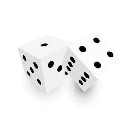 Two white dice with black dots. 3D vector object with dropped shadow.のイラスト素材