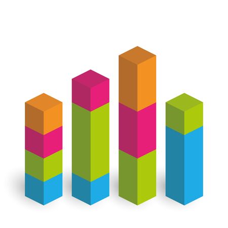 Bar chart of 4 growing columns. 3D isometric colorful vector graph. Economical growth, increase or success theme.のイラスト素材