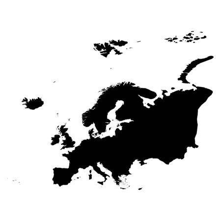 Europe black silhouette. Contour map of continent. Simple flat vector illustration.のイラスト素材