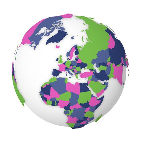 Blank political map of Europe. 3D Earth globe with colored map. Vector illustration.のイラスト素材