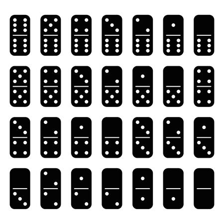 Domino set of 28 tiles. Black pieces with white dots. Simple flat vector illustration.のイラスト素材