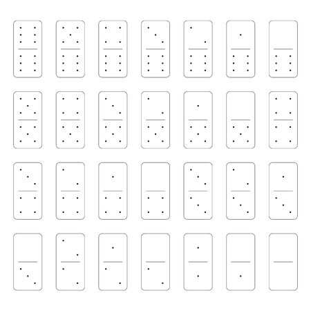 Domino set of 28 tiles. White pieces with black dots. Simple flat vector illustration.のイラスト素材