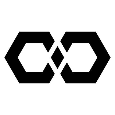Black infinity symbol icon - hexagonal shape. Simple flat vector design element.のイラスト素材