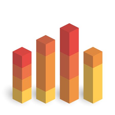 Stacked bar chart of 4 columns. 3D isometric colorful vector graph.のイラスト素材