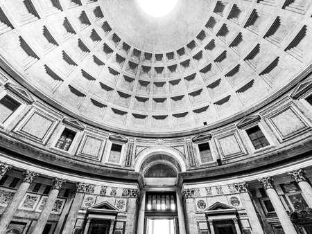 ROME, ITALY - MAY 05, 2019: Monumental ceiling of Pantheon - church and former Roman temple, Rome, Italy. Black and white image.のeditorial素材