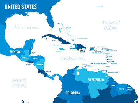Central America map - green hue colored on dark background. High detailed political map Central...