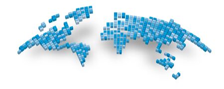 Pixelized map of World bulging on white background.のイラスト素材