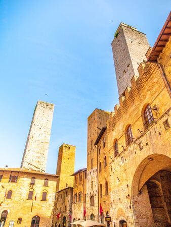 San Gimignano towers. Street view, Tuscany Italyの写真素材