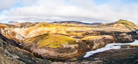 Landscape at Landmannalaugar in rhyolite mountains of the Fjallabak Nature Reserve, aka Rainbow mountains, Iceland. Panoramic viewの写真素材
