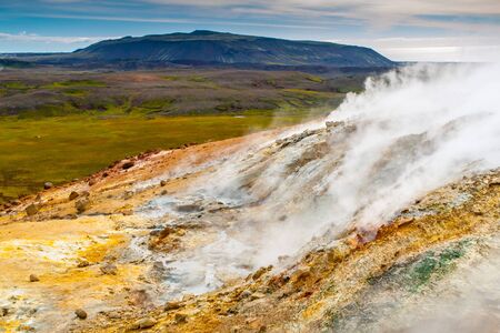 Vivid multicolored land in geothermal area Seltun near Krysuvik, Iceland.の写真素材
