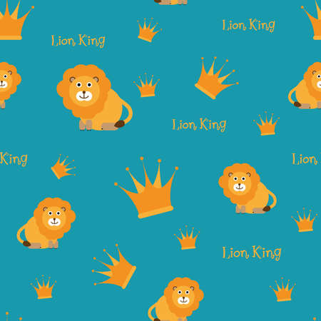 Lion King. Cute Children theme. Seamless background pattern. Vector illustration.のイラスト素材