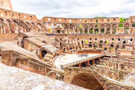 ROME, ITALY - MAY 6, 2019: Interior of Colosseum, aka Coliseum or Flavian Amphiteatre - the biggest amphitheatre of the Worldlocated in the centre of Rome, Italy.のeditorial素材
