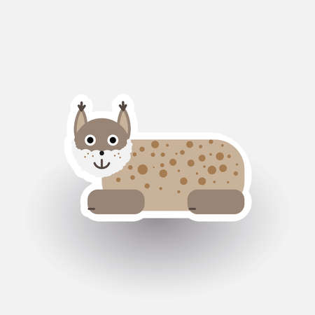 Happy Lynx - funny cartoon animal. Children character. Simple vector illustration with dropped shadow.のイラスト素材